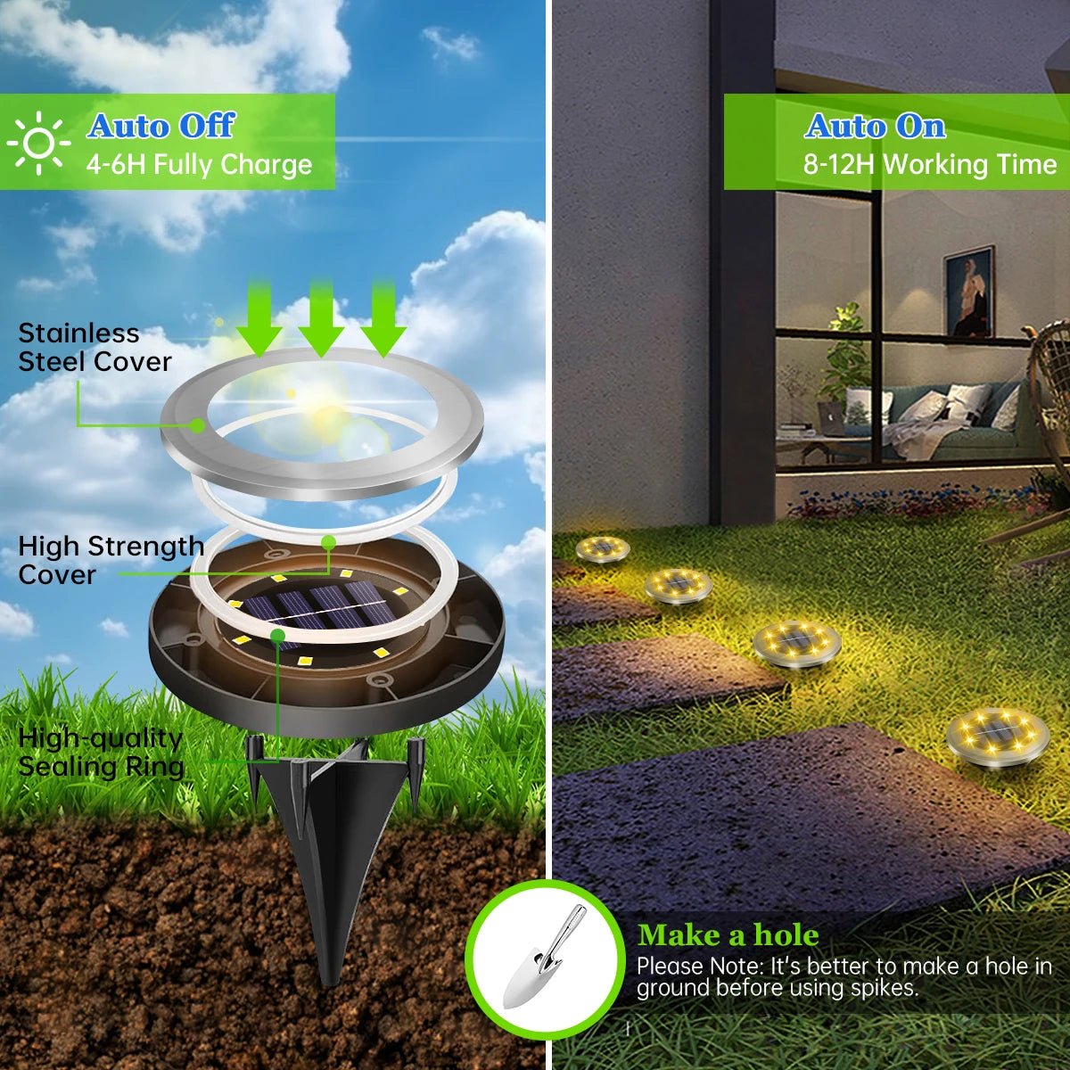 AMARYLLIS Solar Pathway In-Ground Lights – 8 LED Waterproof Outdoor Garden & Driveway Stake Lamps (8 pcs)