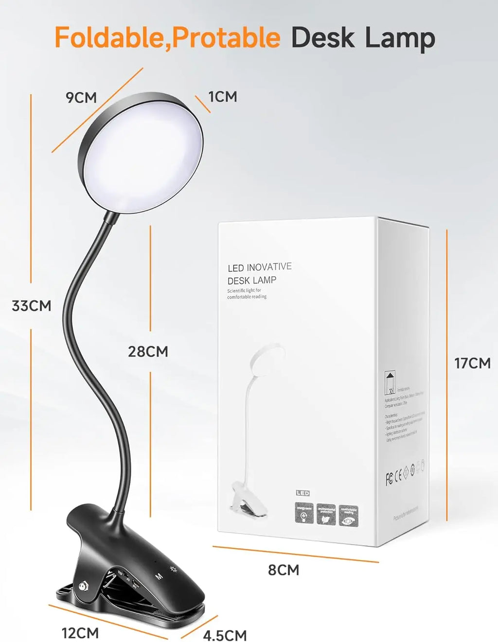 Dimmable Clip-On Reading Light — Stepless Brightness, Eye Protection