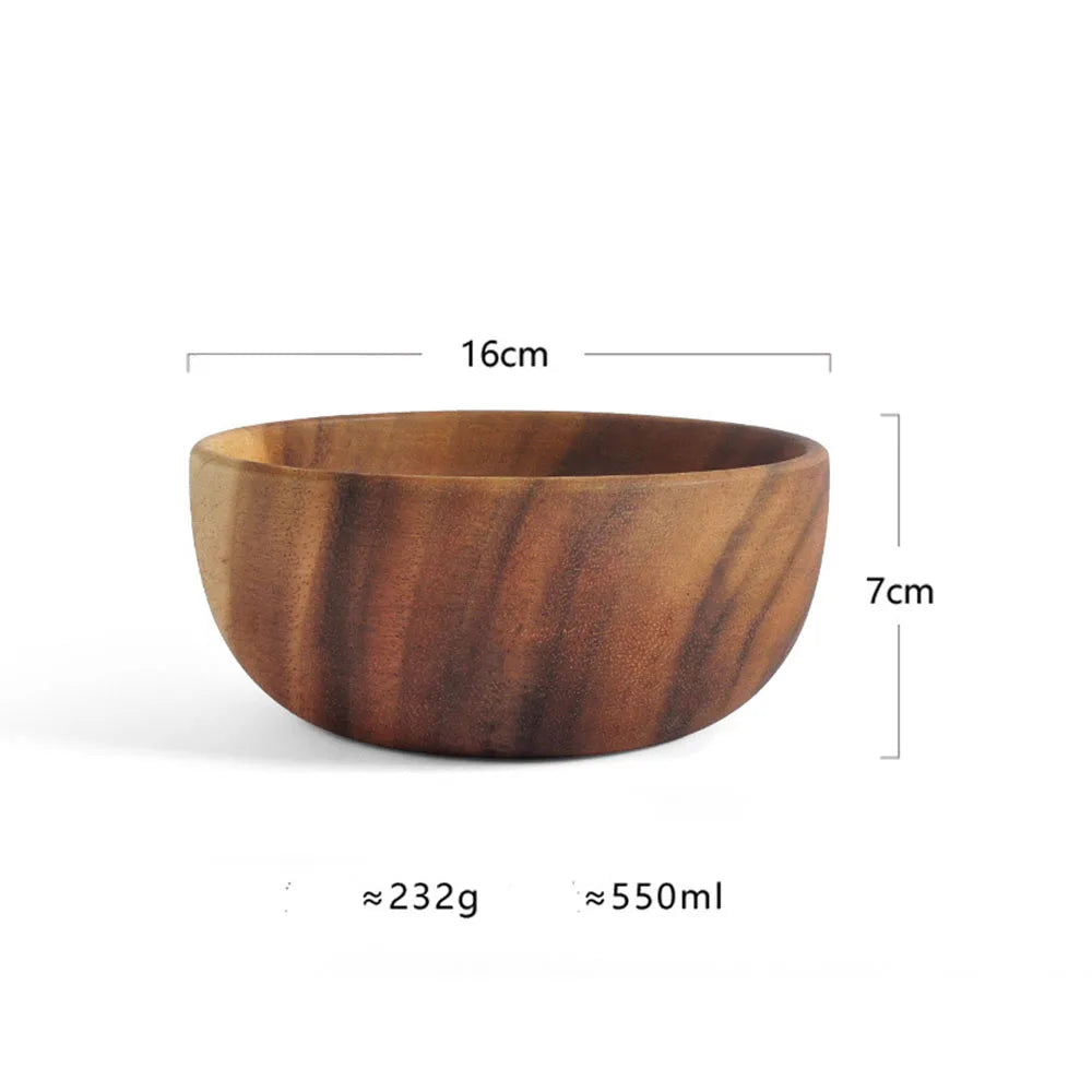 Natural Acacia Wood Salad Bowl — Handmade, Multiple Sizes