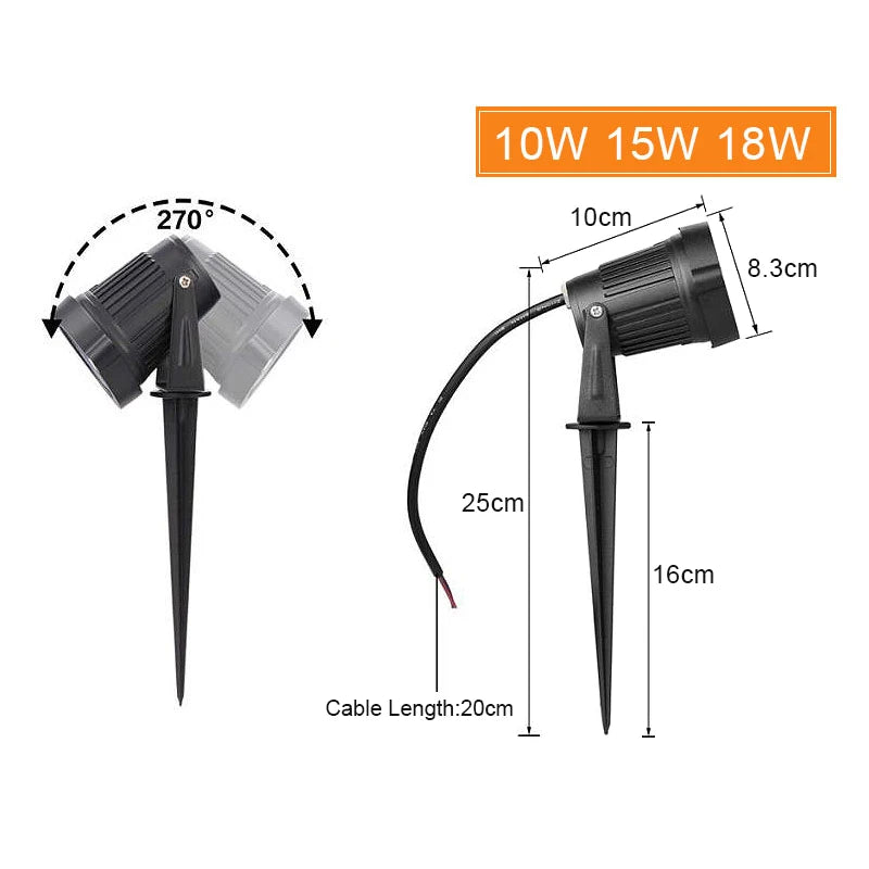 teetealy LED COB Spike Lawn Lamp – 5W–20W Garden Path Spotlight IP65
