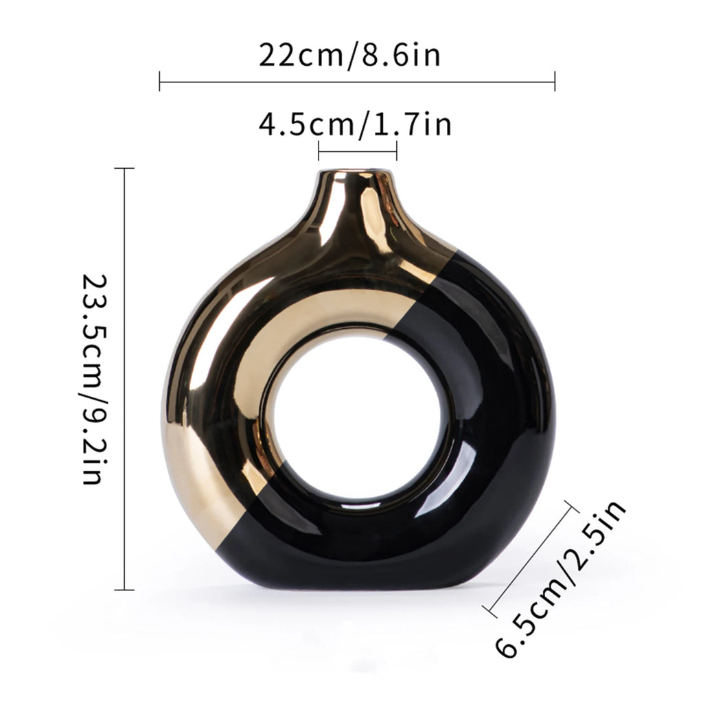 Luxury Nordic Ceramic Vase with Gold Detail — S, M or L
