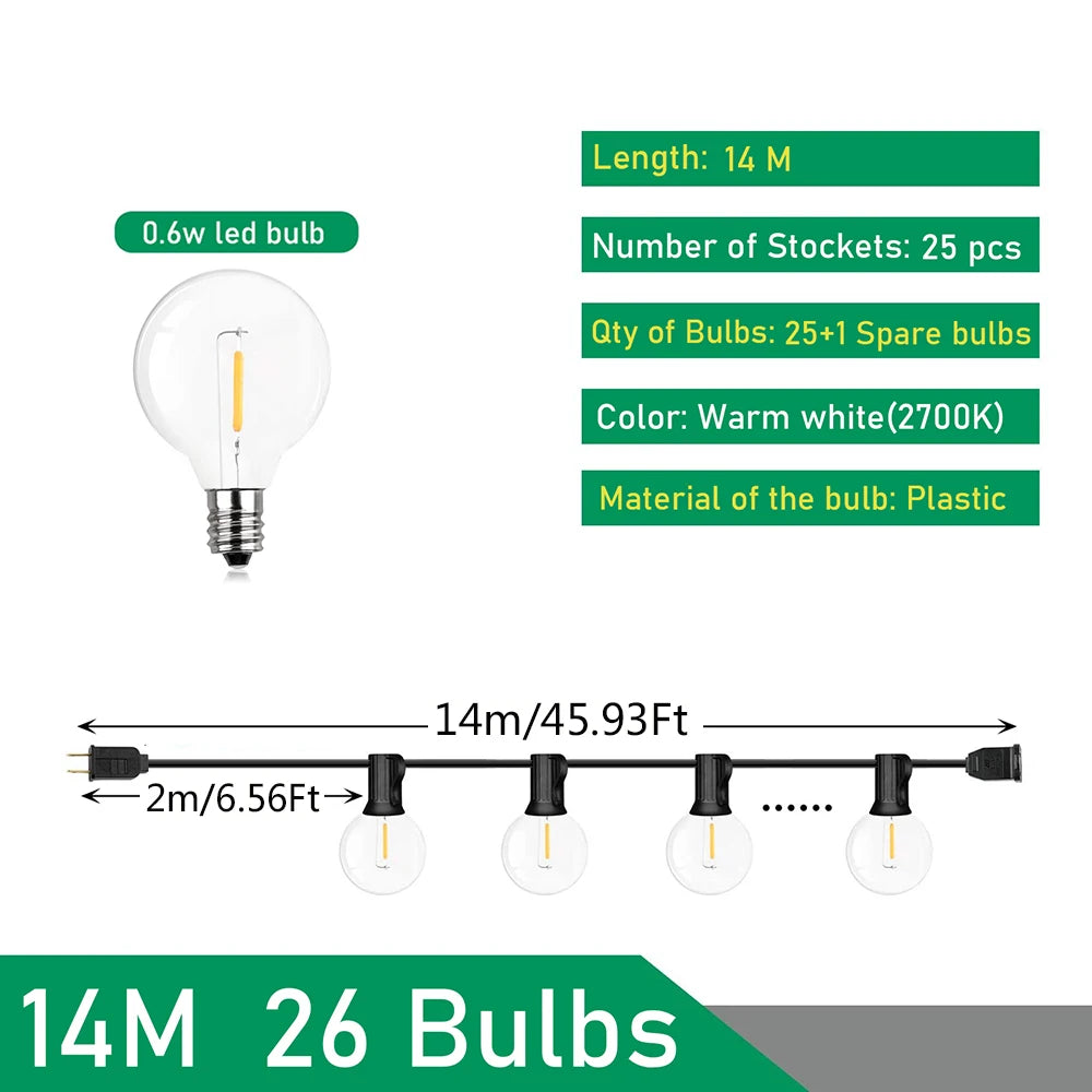 G40 Globe Festoon Outdoor String Lights — Warm White, Dimmable