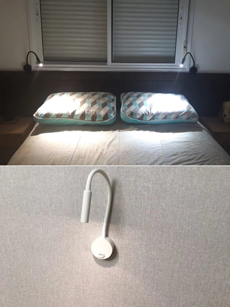 3W LED Reading Wall Lamp — Flexible, Plug-In, Black, Silver or White