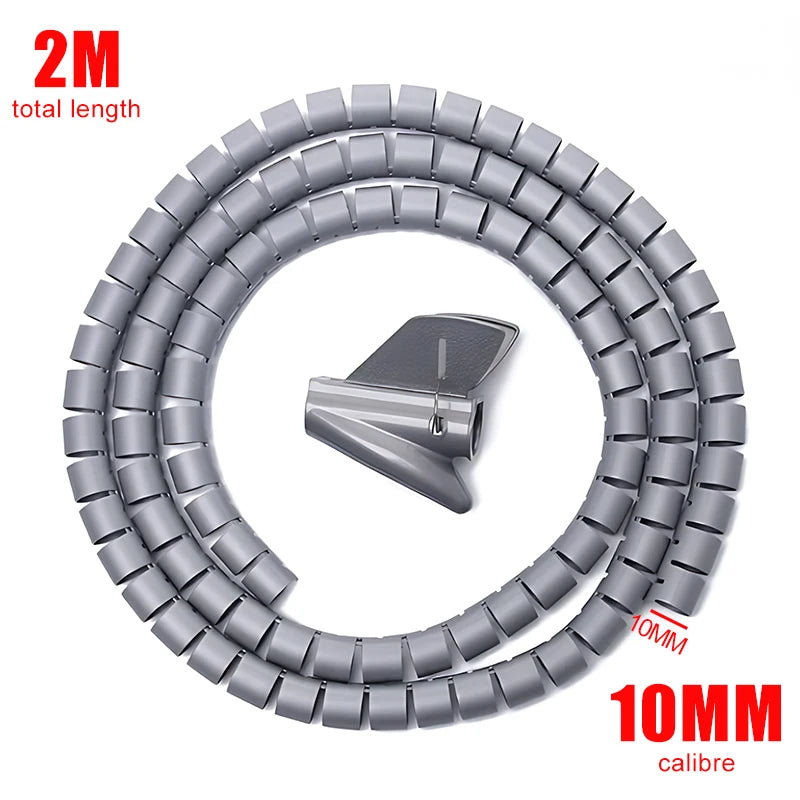 2M Flexible Cable Management Sleeve — PE Spiral Wire Wrap