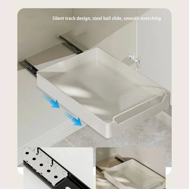 Pull-Out Cabinet Storage Rack with Slide Rails — No-Drill, Smooth & Quiet