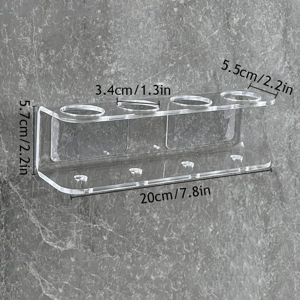 Acrylic Wall-Mount Toothbrush Holder — No-Drill, 2/3/4 Holes, Transparent