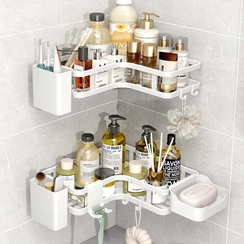 Double-Layer Steel Corner Shelf, No-Drill — Set of 6, Bathroom & Kitchen
