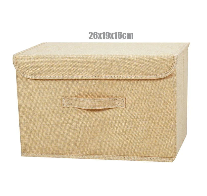 Foldable Cotton Linen Storage Basket with Lid