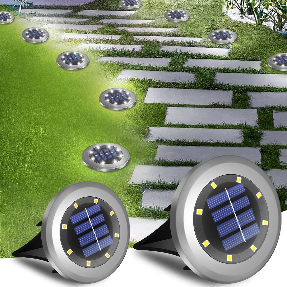 AMARYLLIS Solar Pathway In-Ground Lights – 8 LED Waterproof Outdoor Garden & Driveway Stake Lamps (8 pcs)