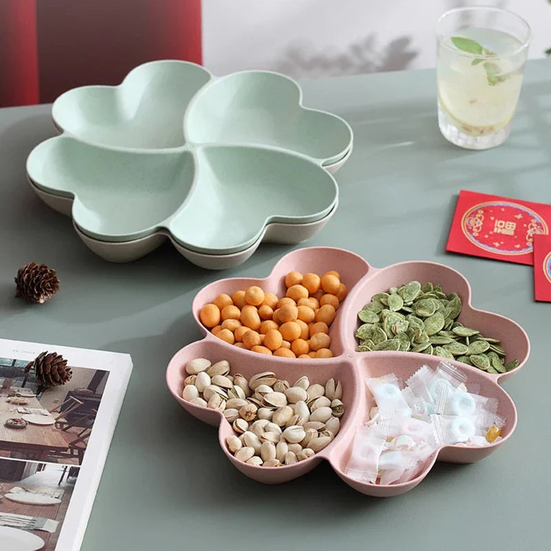 4-Grid Divided Snack & Candy Plate — Wheat Straw, Eco-Friendly