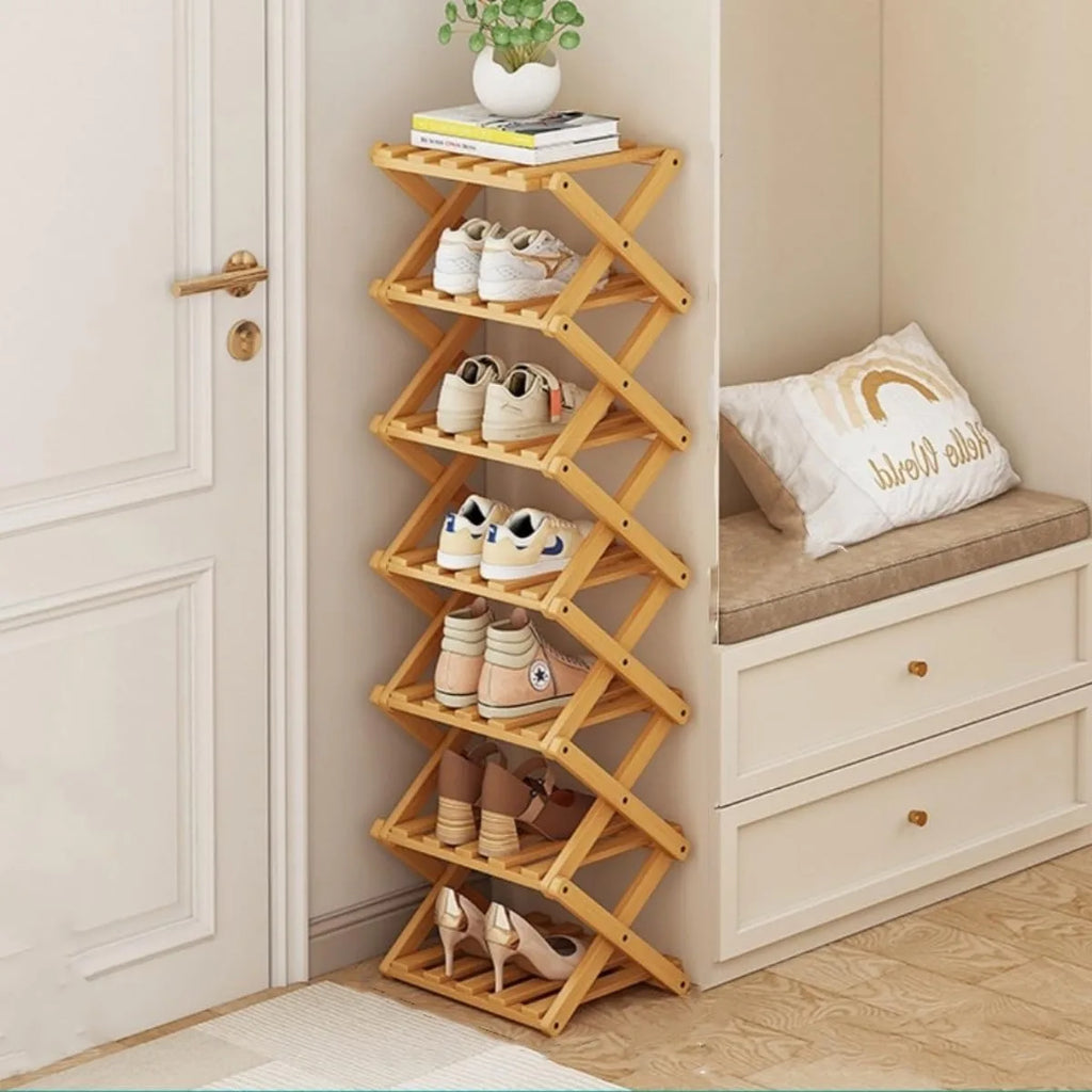 Foldable Bamboo Shoe Rack for Entryway