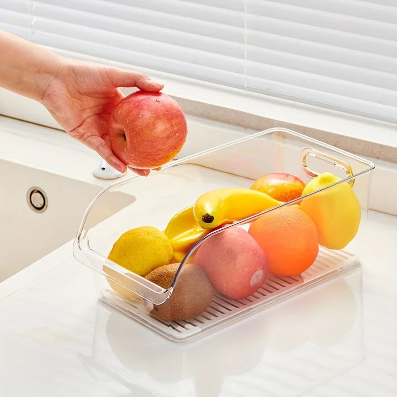 Fridge Drawer Storage Box with Handle — Multipurpose, Draining Design