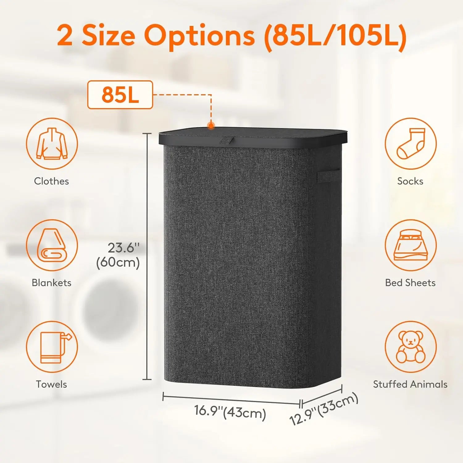 85L Laundry Hamper with Handles & Removable Inner Bag