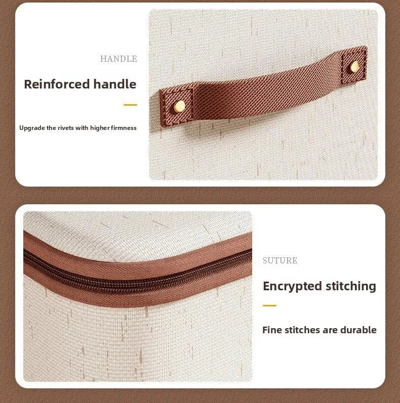 Zipped Cotton Linen Storage Box with Leather Handle
