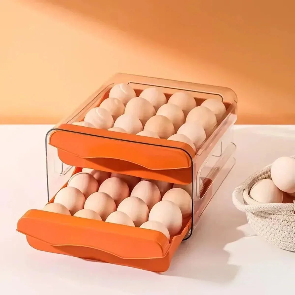 Double-Drawer Egg Box — 32 Grid, Dustproof, Fridge Organizer