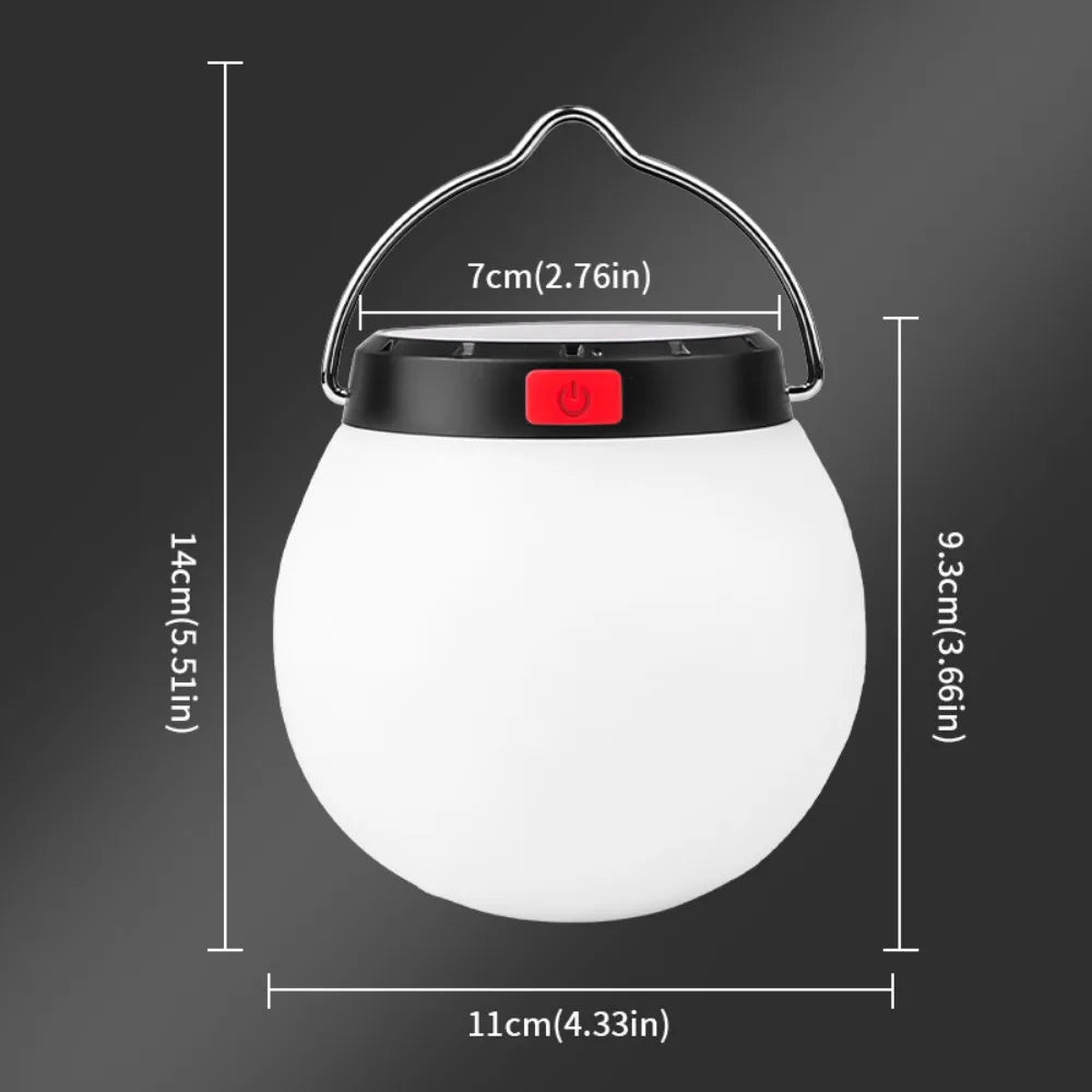 Solar LED Camping Lantern – IPX4 Waterproof Portable Emergency Light with 3 Modes & USB-C Charging