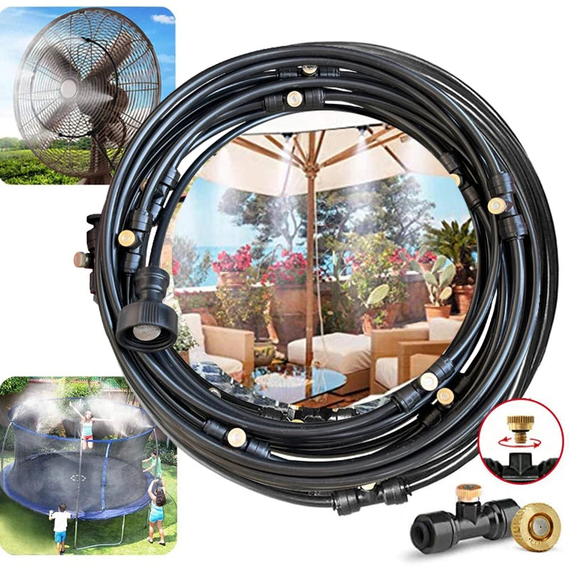 DIY Misting Cooling System – 33ft Line with 12 Brass Nozzles for Patio & Greenhouse