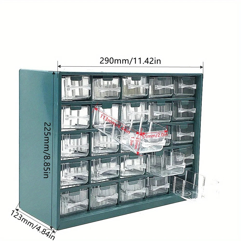 25-Drawer Wall-Mounted Parts Storage Box – ABS Plastic Screw & Component Organizer