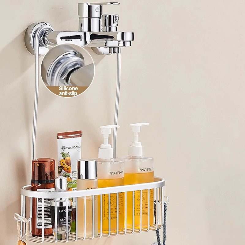 Hanging Shower Caddy with Hooks — No-Drill Aluminum Basket, 30×11.5×9cm