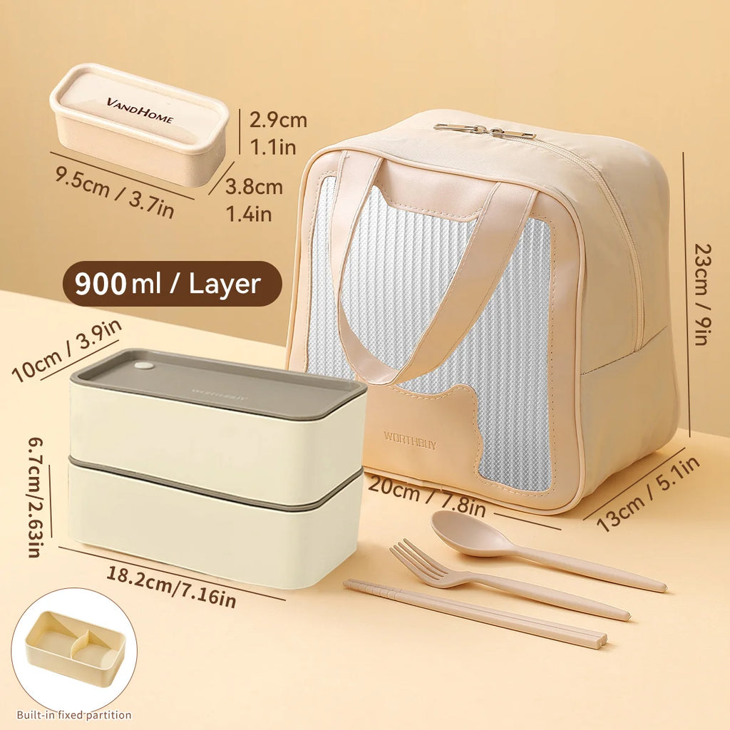 WORTHBUY Divided Bento Lunch Box — Leakproof, Microwave Safe, with Bag & Cutlery