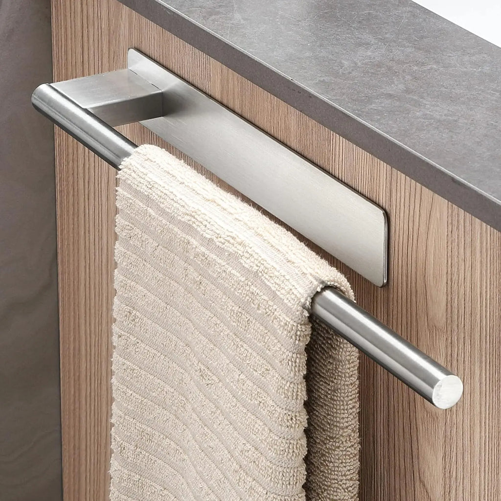Matte Black Double Towel Bar — No-Drill Adhesive, Stainless Steel, Bathroom & Kitchen