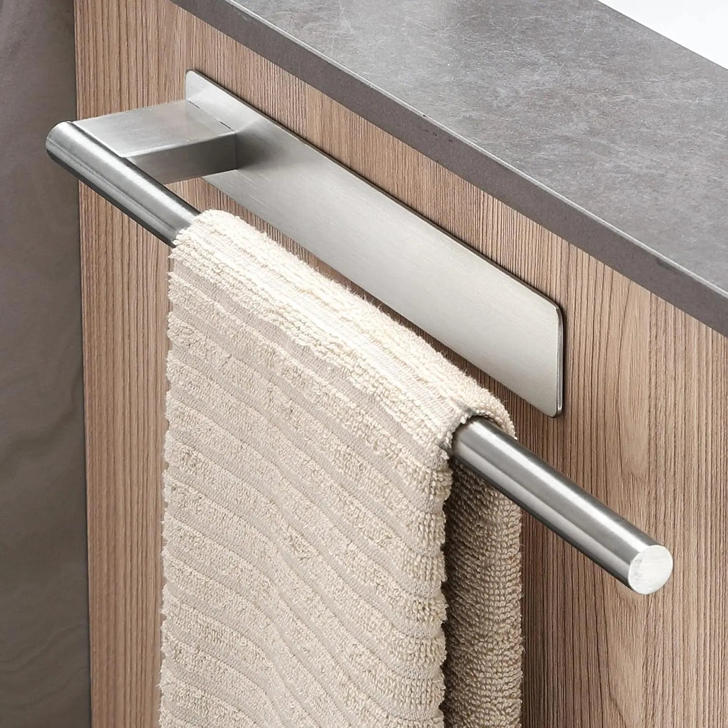Matte Black Double Towel Bar — No-Drill Adhesive, Stainless Steel, Bathroom & Kitchen