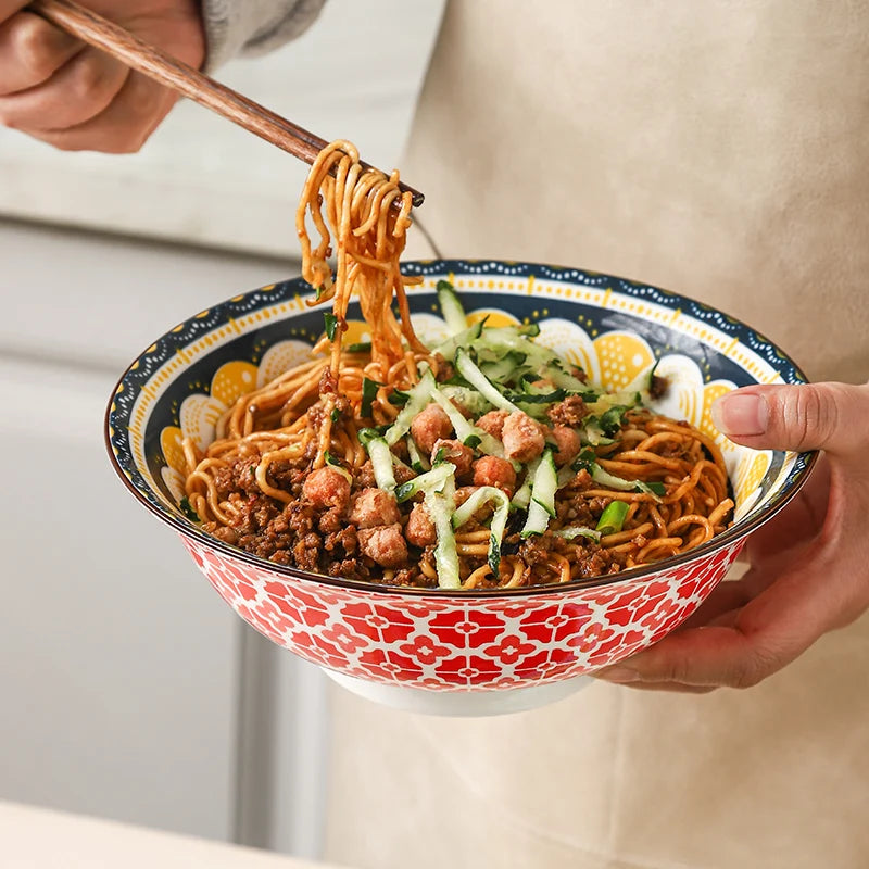 Bohemian Ceramic Soup Bowl — Microwave & Dishwasher Safe, Set of 1 or 4