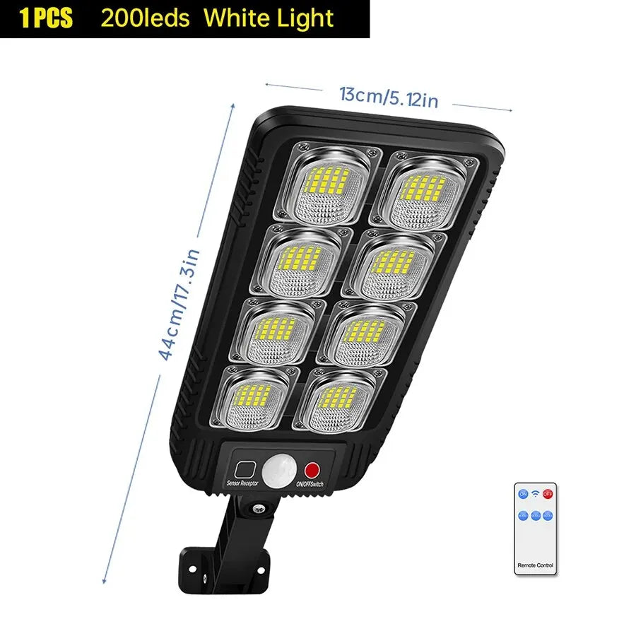 AMARYLLIS 100/200 LED Solar Street Light – IP65 Waterproof Motion Sensor Wall Light with Remote Control