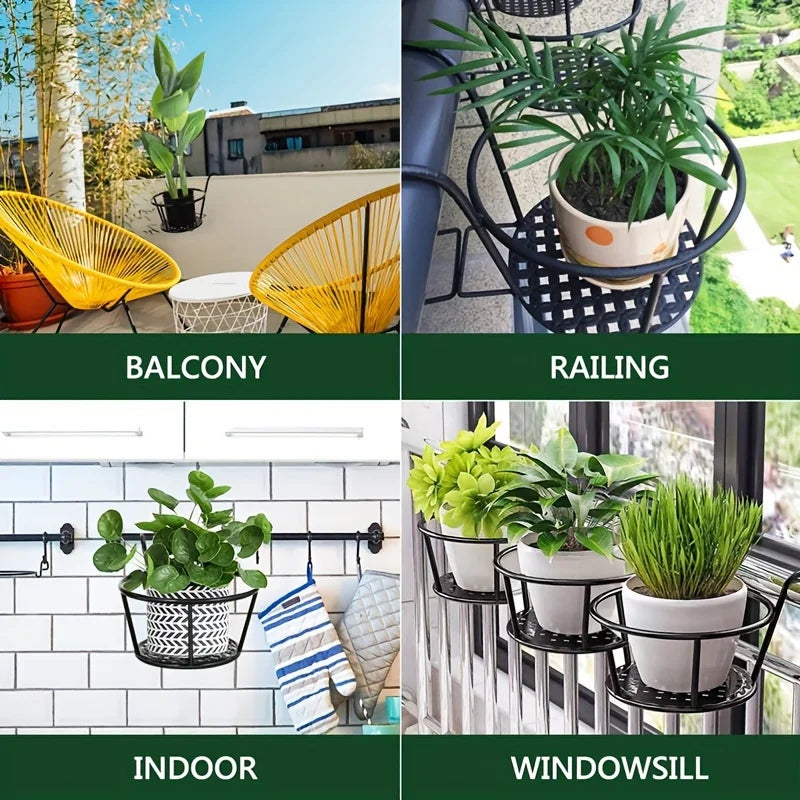 Iron Art Hanging Flower Pot with Hook – Metal Balcony Basket Planter (1/2/3 Pack)