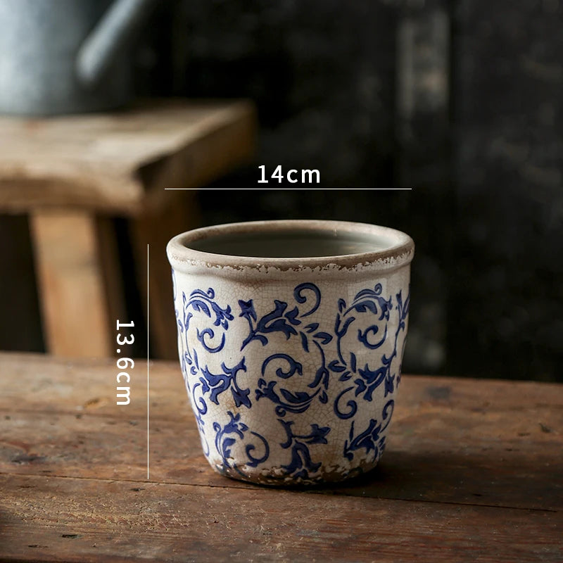 Blue & White Porcelain Ceramic Flower Pot – Orchid Butterfly Hydroculture Planter
