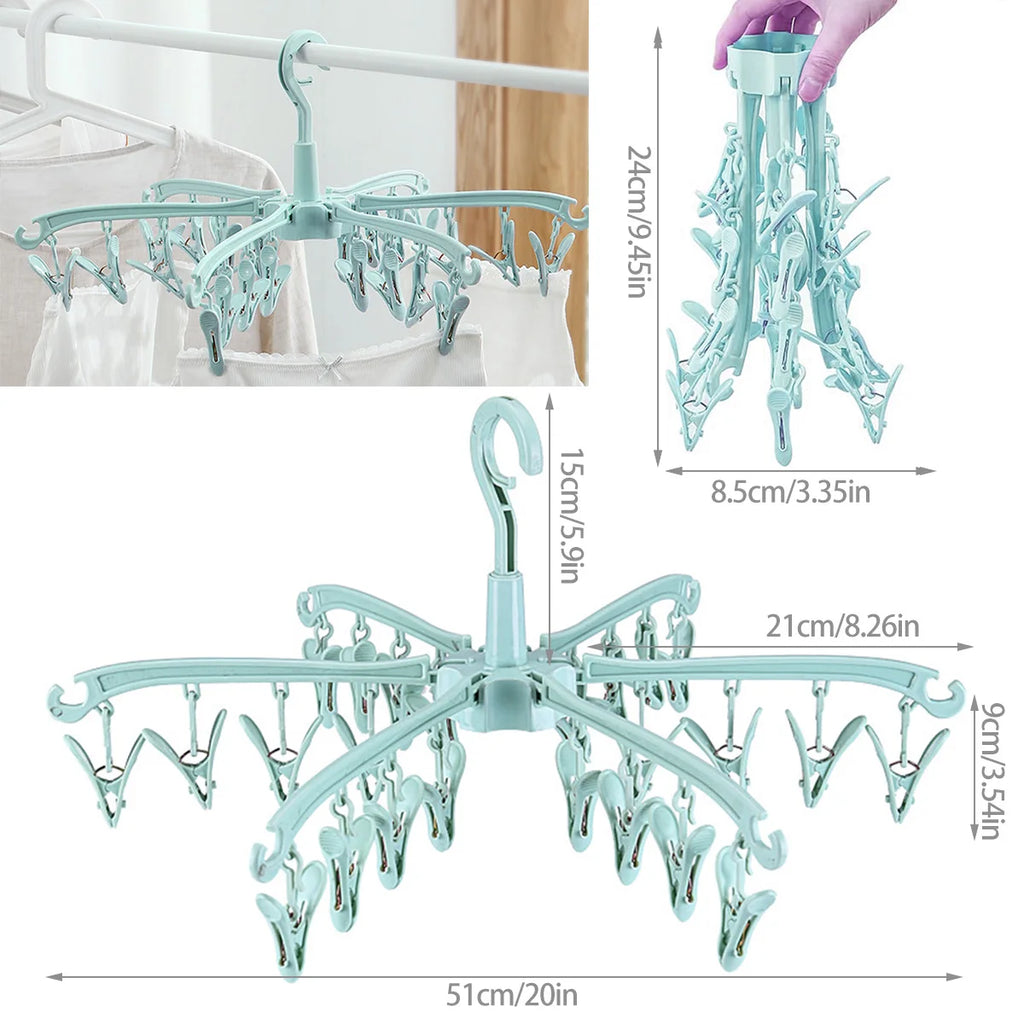 24-Clip Folding Rotatable Sock Hanger