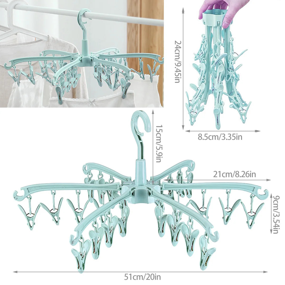 24-Clip Folding Rotatable Sock Hanger