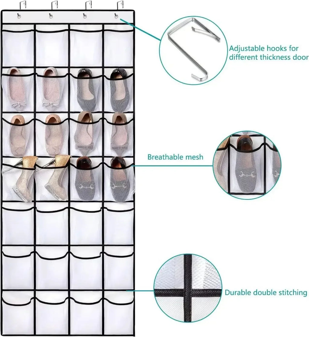 Over-Door Mesh Shoe Organizer — 14, 24 or 40 Grid Pockets, Foldable