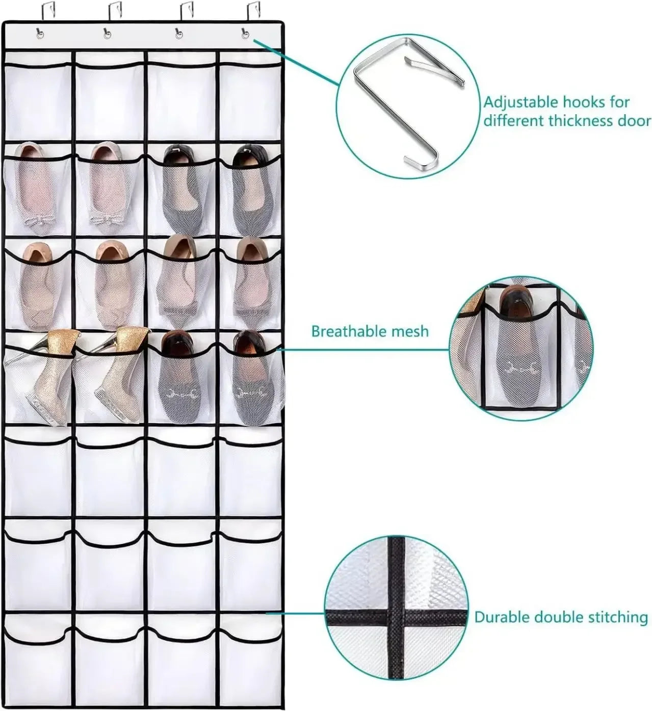 Over-Door Mesh Shoe Organizer — 14, 24 or 40 Grid Pockets, Foldable