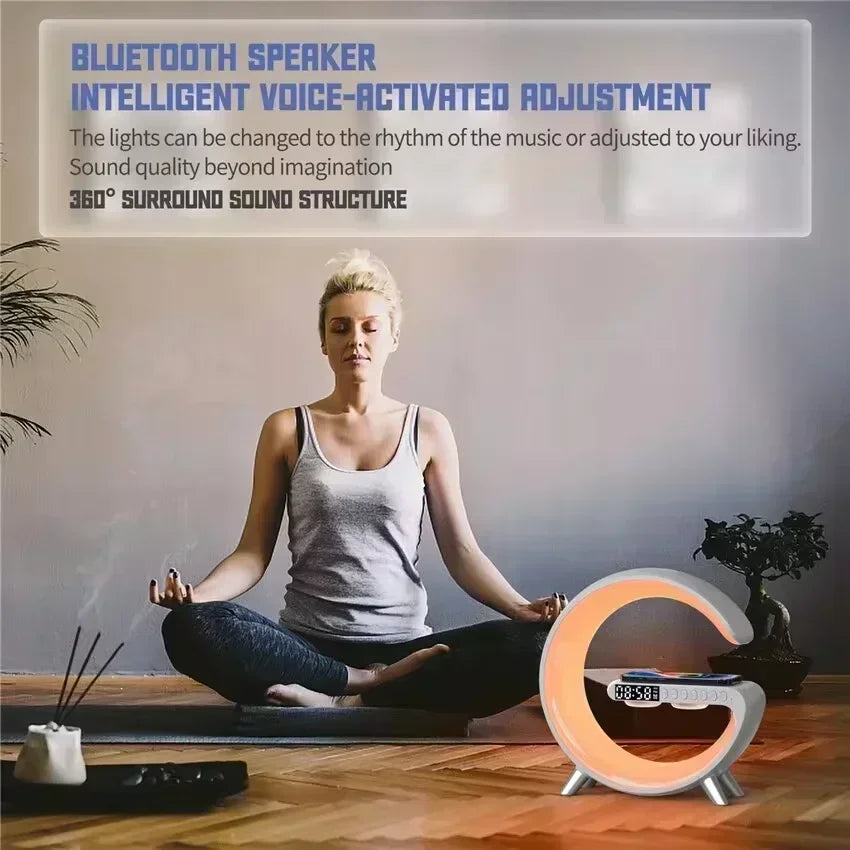 Smart Wake-Up Light — Wireless Charger, Bluetooth Speaker & RGB Atmosphere