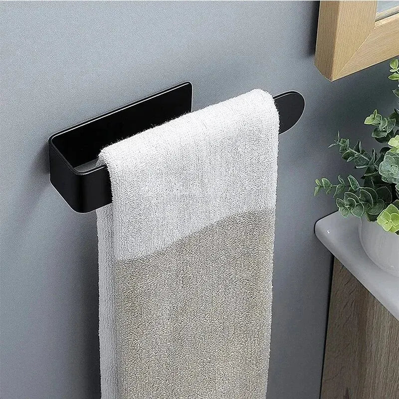 304 Stainless Steel No-Drill Towel Bar — Brushed, 23cm or 37cm, Black or Steel