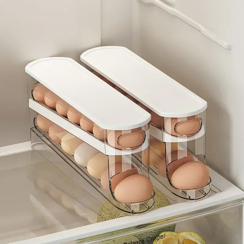 Automatic Rolling Egg Holder Rack — Double Layer, Ladder Style, Fridge