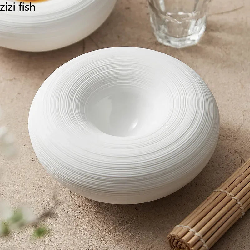 White Double-Layer Ceramic Serving Plate — Insulated, Restaurant Tableware