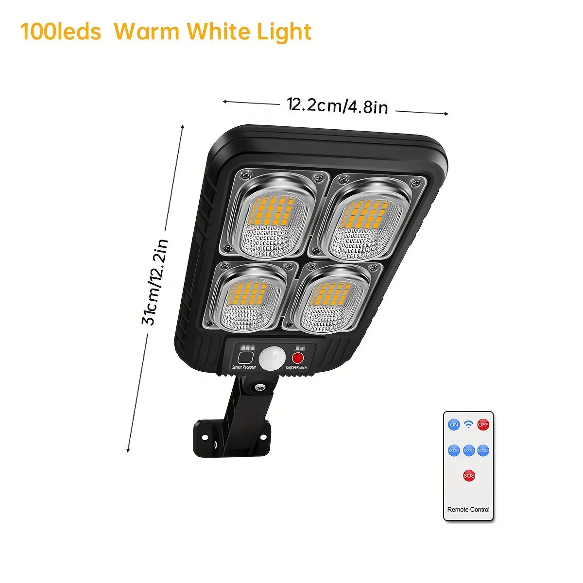 AMARYLLIS 100/200 LED Solar Street Light – IP65 Waterproof Motion Sensor Wall Light with Remote Control