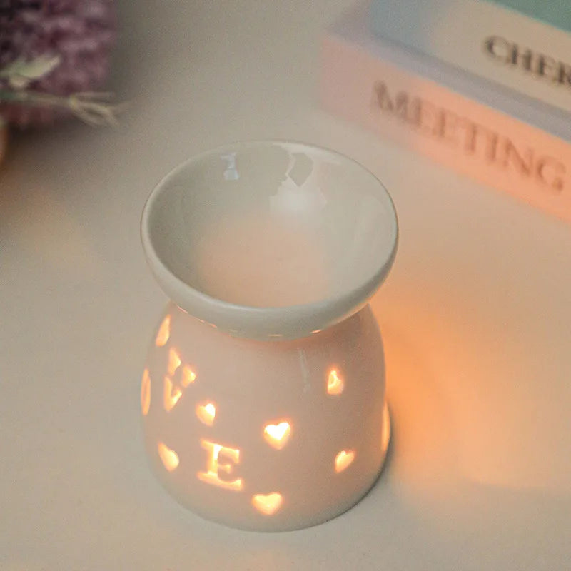 White Ceramic Incense & Essential Oil Burner — Candle Heating Aromatherapy Holder
