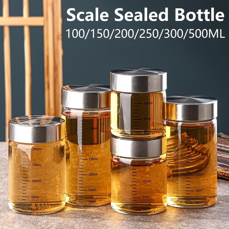 Airtight Glass Storage Cup with Measurement Scale — Heat-Resistant, Portable