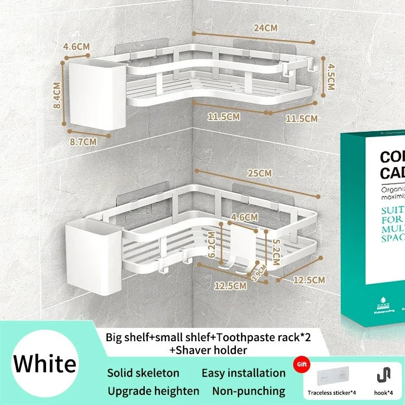 Double-Layer Steel Corner Shelf, No-Drill — Set of 6, Bathroom & Kitchen