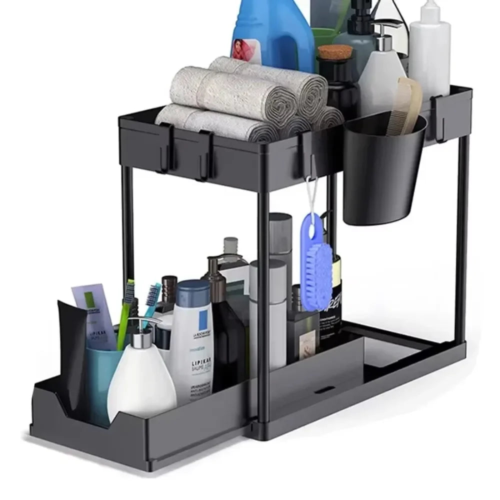 2-Tier Under Sink Organizer with Hooks & Cup Holder