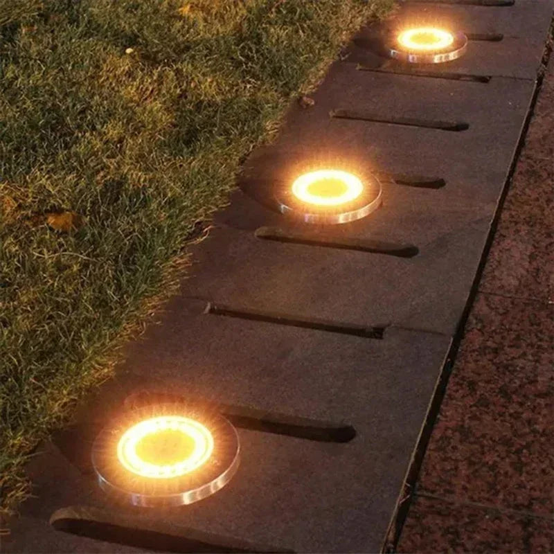 Solar Ground Disk Lights — Waterproof, Auto On/Off, Garden & Lawn