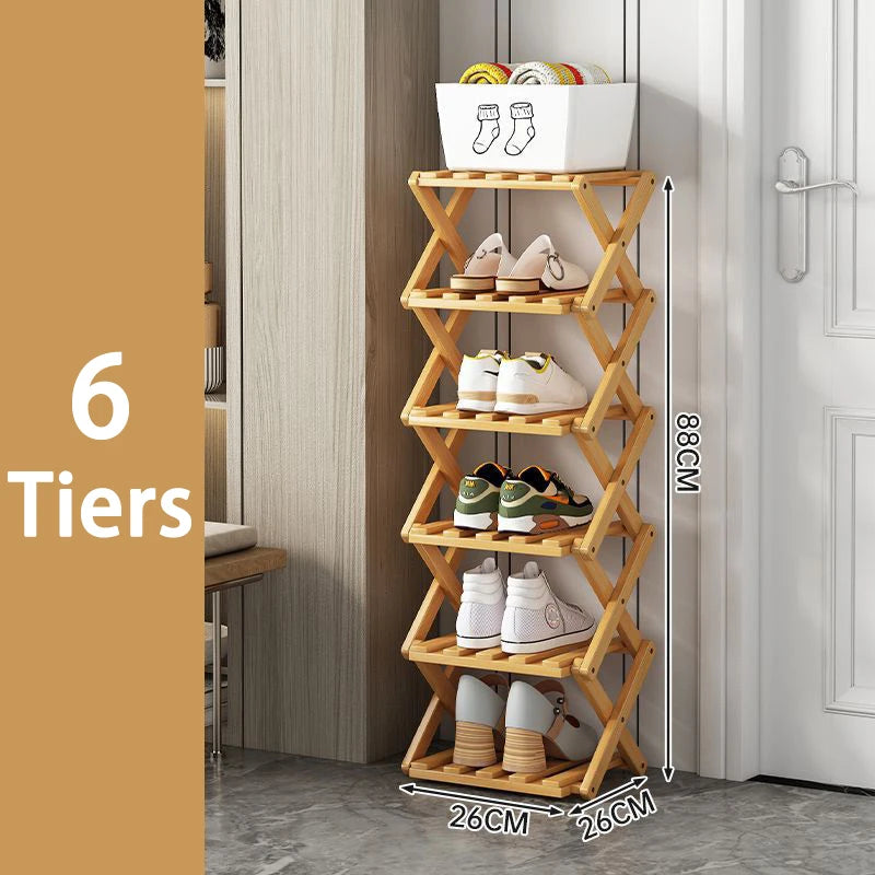Foldable Bamboo Shoe Rack for Entryway