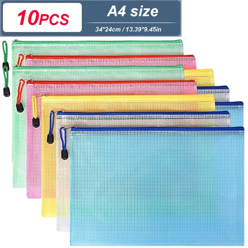 Mesh Zipper Document Pouch — A4, A5 & A6 File Folder with Zip