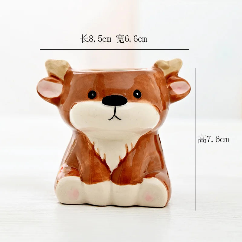Cartoon Animal Ceramic Flower Pot – Cute Dog & Tiger Desktop Planter