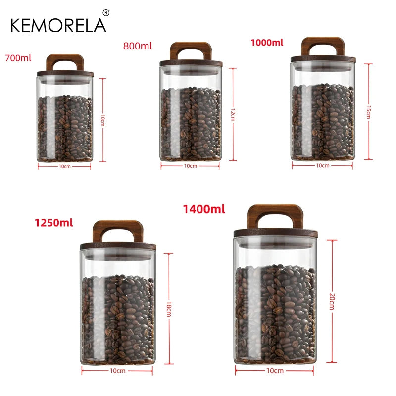 Glass Storage Jar with Wooden Lid — Airtight, for Coffee, Tea & Pantry