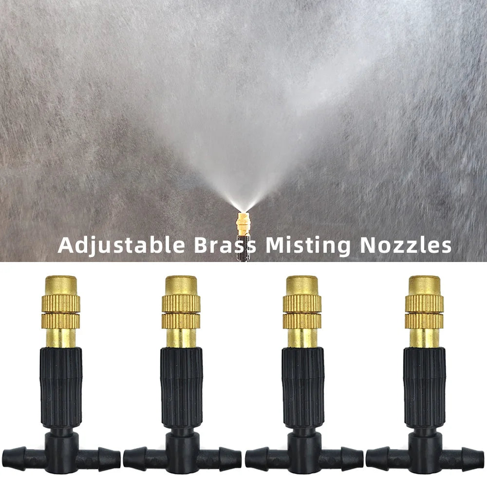 Outdoor Misting Cooling System – Brass Atomizer Nozzles & 4/7mm Hose for Patio & Greenhouse (5–30 m)