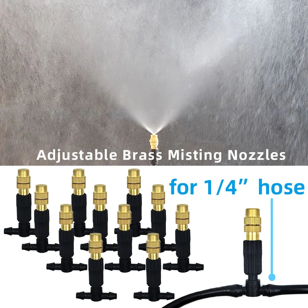 Outdoor Misting Cooling System – Brass Atomizer Nozzles & 4/7mm Hose for Patio & Greenhouse (5–30 m)